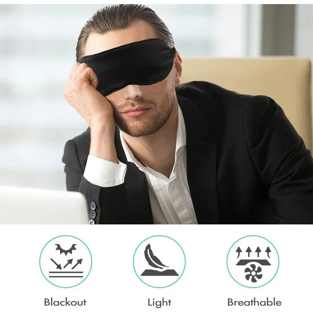 2 PCS Black Satin Sleep Masks Adjustable Silk Eye Covers Blind Folds Party Games